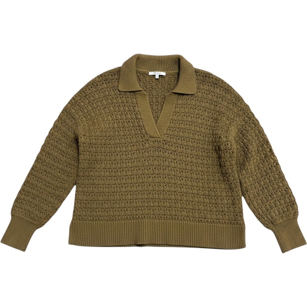 Madewell Womens M Polo Sweater Olive Brown Pointelle Knit Cotton Preppy Boho